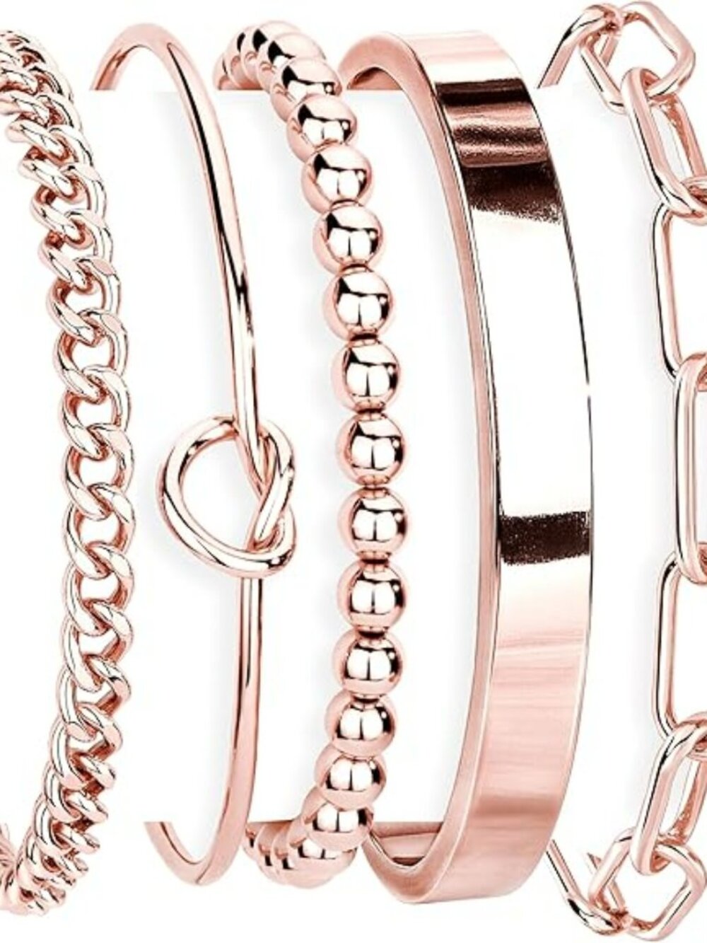 4 NEW Rose Gold Bangle Cuff Bracelet Dainty‎ 14K Gold Cuban Forever Love Knot